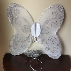 White and silver glitter angel wings halo costume